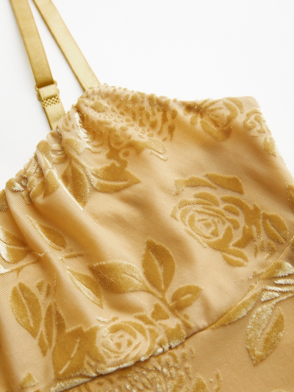 Velvet Floral Jacquard Bow Decor Cami Top-5