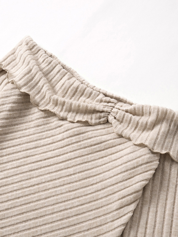 Solid Off Shoulder Fungus Irregular Hem Long Sleeve Knit-6