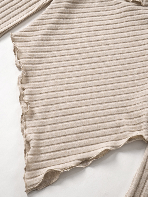 Solid Off Shoulder Fungus Irregular Hem Long Sleeve Knit-7