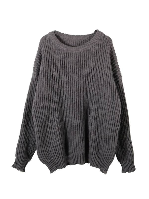 Solid Crew Neck Knit Sweater-1