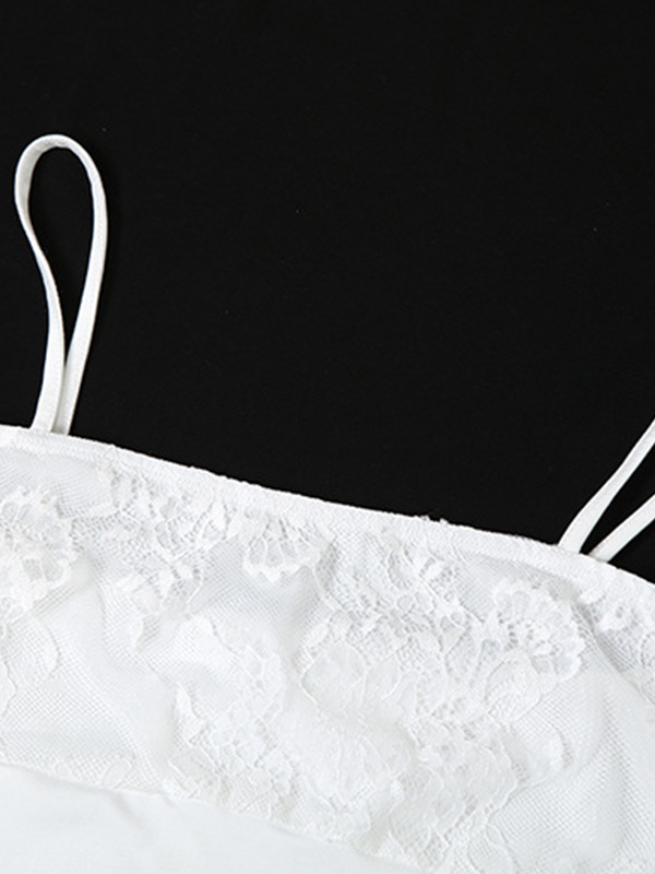 Lace Splice Irregular Ruffled Hem Cami Top-5