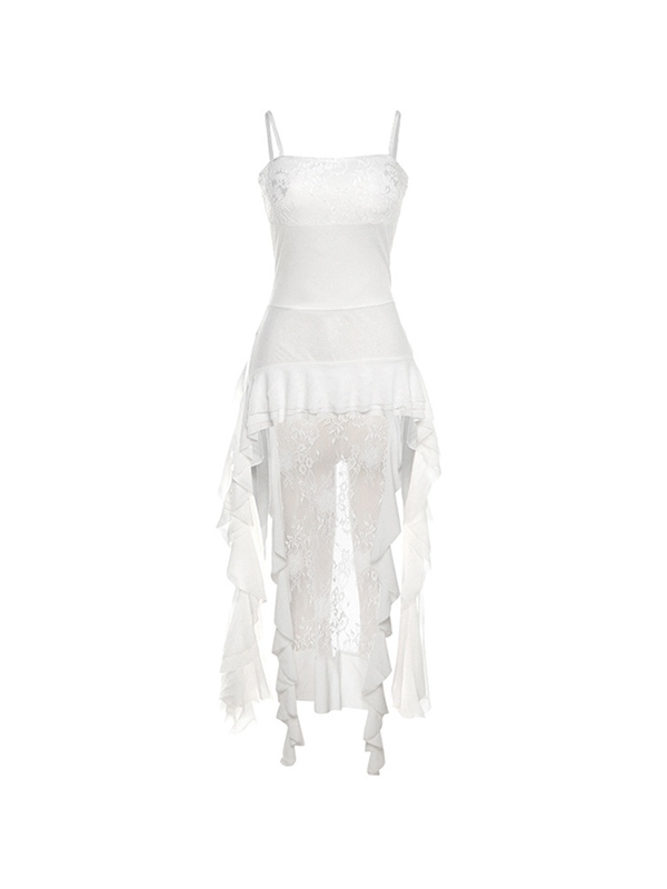 Lace Splice Irregular Ruffled Hem Cami Top-4
