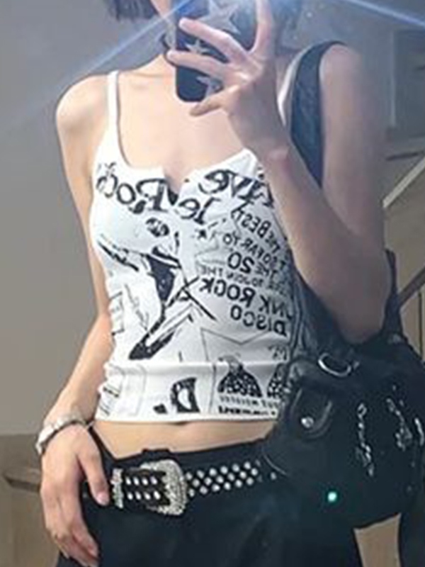 Graffiti Print Notched Neck Cami Top-1