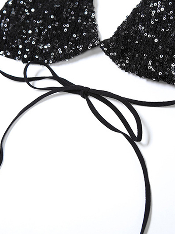 Metallic Sequin Halter Backless Tank Top-7